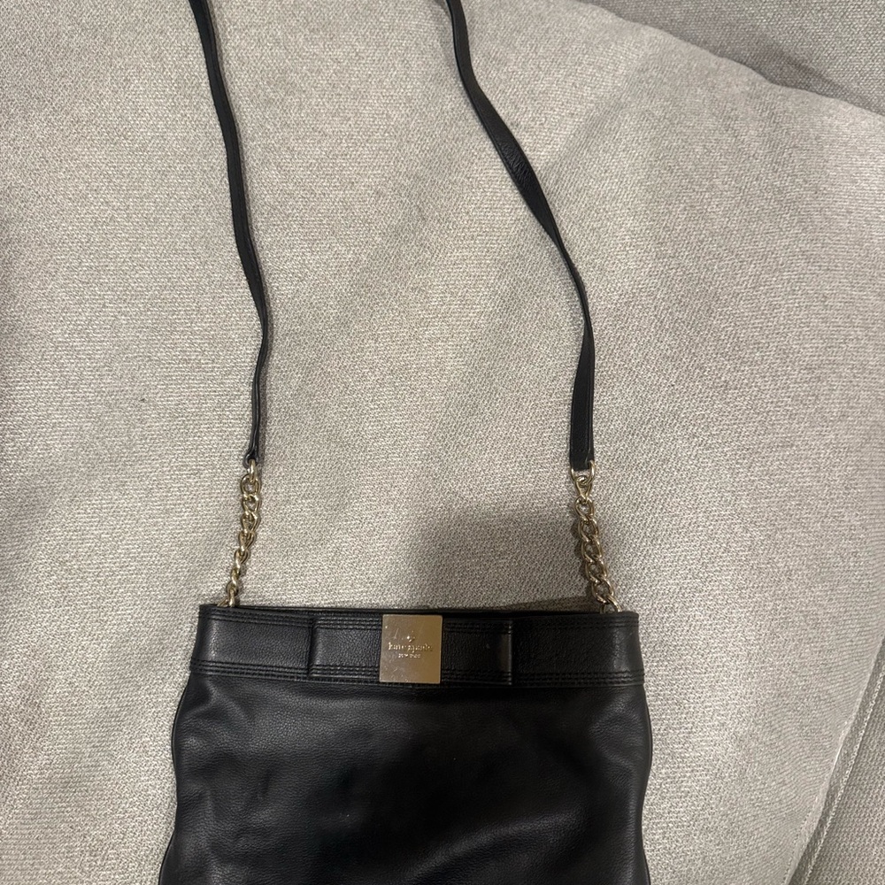 kate spade Black Leather Shoulder Bag with Gold Chain Strap